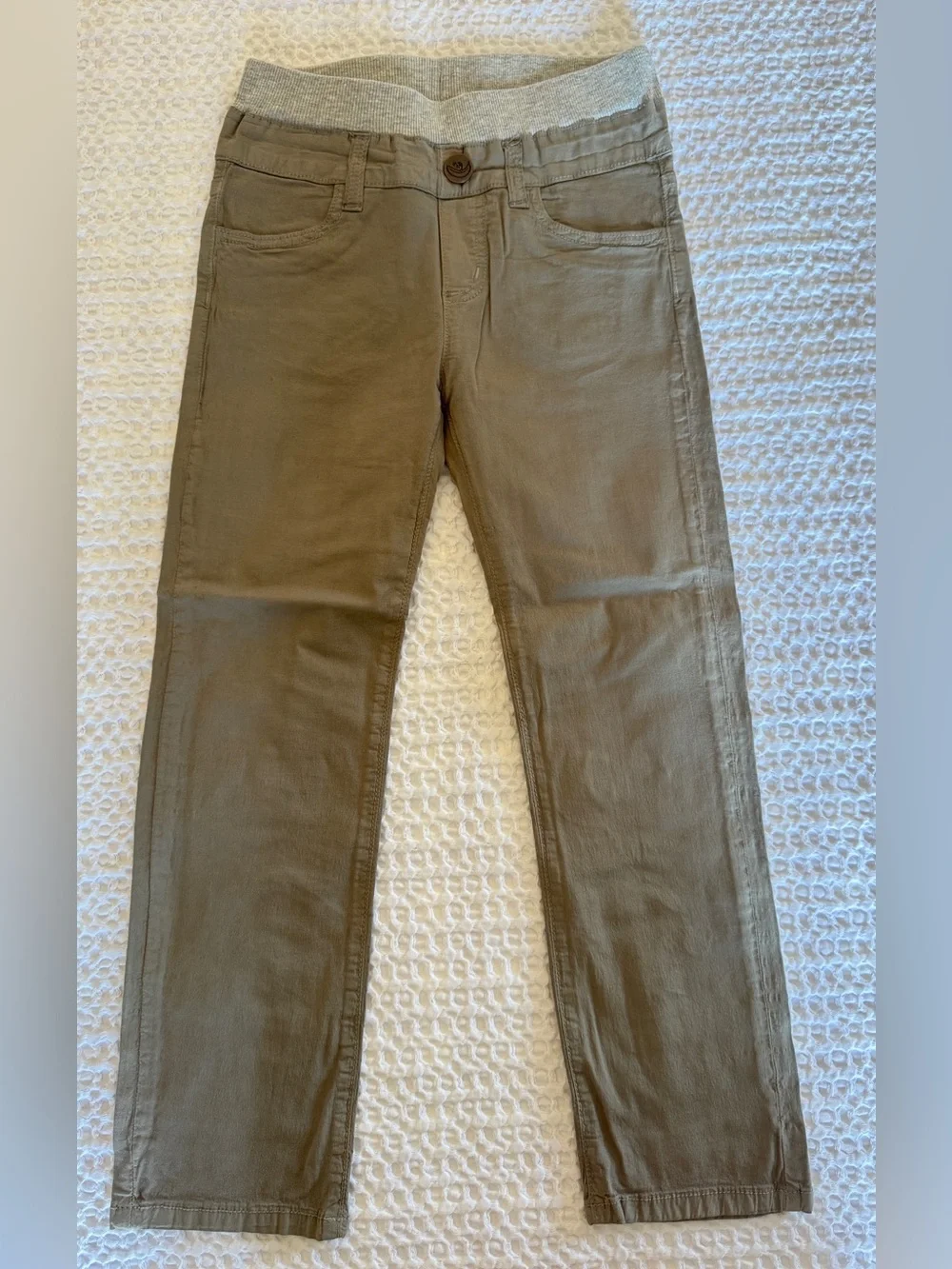 Hoonana Khaki Brown Cotton Pants with Elastic Waistband
